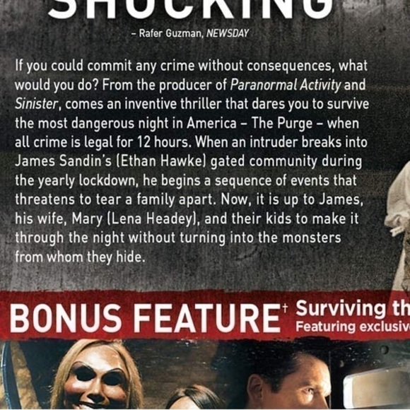 THE PURGE - Blu-Ray + Digital Code New and Sealed Thriller Entertainment - Picture 4 of 6